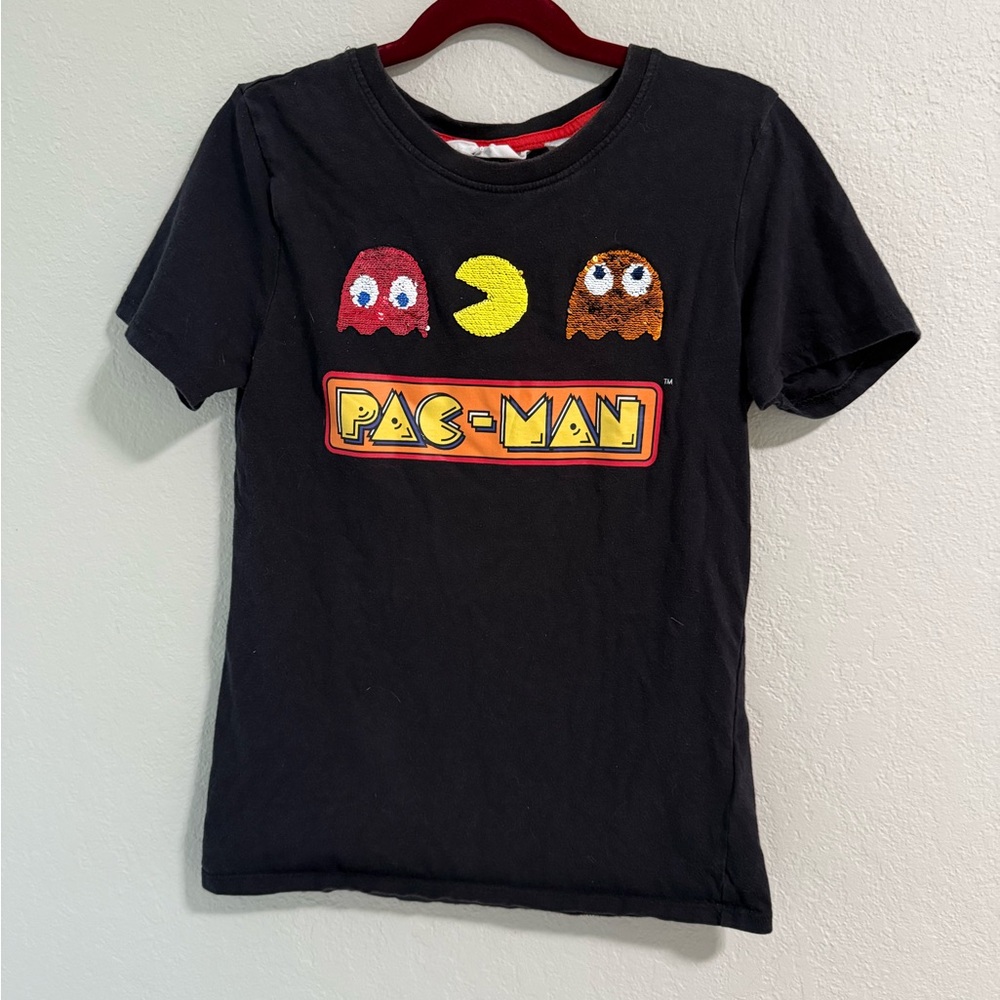 PAC-MAN Boys Sequin Graphic Tee, Black, Size 8–10